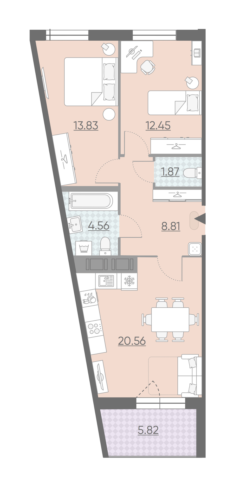 Двухкомнатная квартира в : площадь 64.99 м2 , этаж: 11 – купить в Санкт-Петербурге